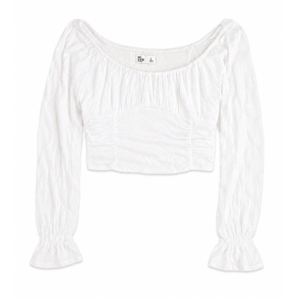 Hollister White Ruched Long Sleeve Crop Top - Picture 2 of 2